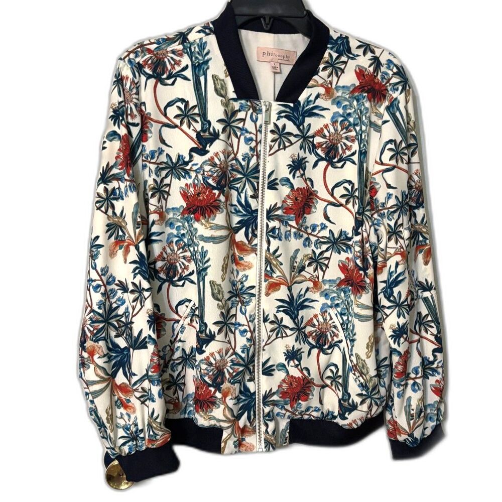 Philosophy Floral Bomber Jacket Women’s L Botanical Print Zip Up